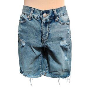 Time and Tru 4 Distressed Denim Bermuda Shorts Raw Hem Mid Rise Grunge Casual